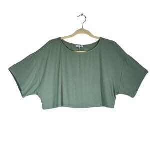 Fashion Nova Ribbed Drop Shoulder Crop Top in Mint Green - Size XL